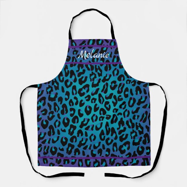 Trendy Lila Aquamarine Leopard-Tierausdruck mit Na Schürze (Vorderseite)