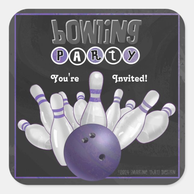 Trendy Lila Bowling Party Einladung Sticker (Vorderseite)