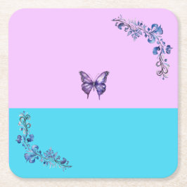 Trendy Lila Butterfly auf Pastellen Papier Unterse Rechteckiger Pappuntersetzer