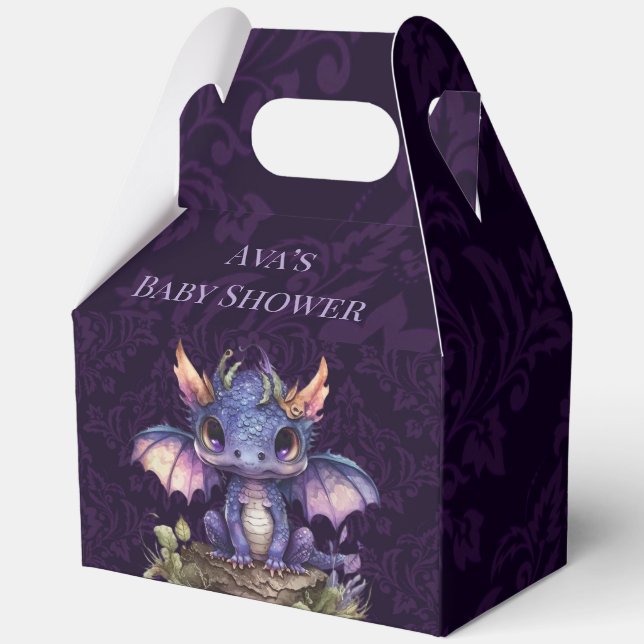 Trendy Lila Dragon Damask Girl Boy Babydusche Geschenkschachtel (Rückseite)
