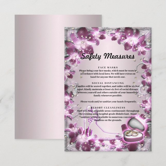 Trendy Lila Floral Chic Sicherheitsmaßnahmen Begleitkarte (Vorne/Hinten)