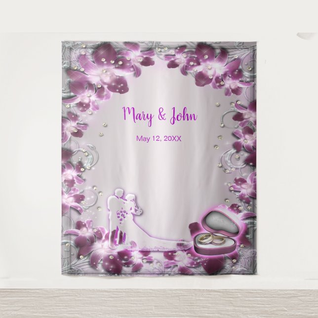 Trendy Lila floraler Chic-Hochzeitsgrössen Wandteppich (Vorderseite)