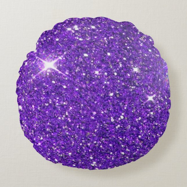 Trendy lila funkelnder GlitzerGlitz Rundes Kissen (Vorderseite)
