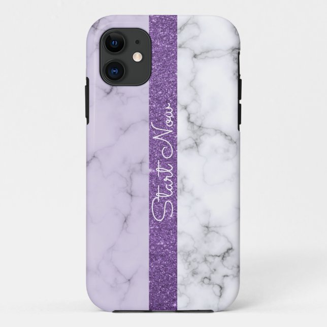 Trendy lila Glitzer-Marble iPhone Case (Rückseite)