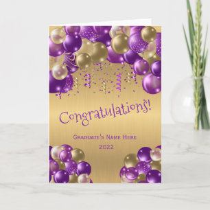Trendy Lila Gold Balloons Abschluss Karte
