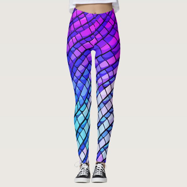 Trendy Lila Gradient Abstrakt Geometric Pattern Leggings (Vorderseite)