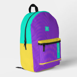 Trendy Lila Green und Yellow Personalisiert Name Bedruckter Rucksack