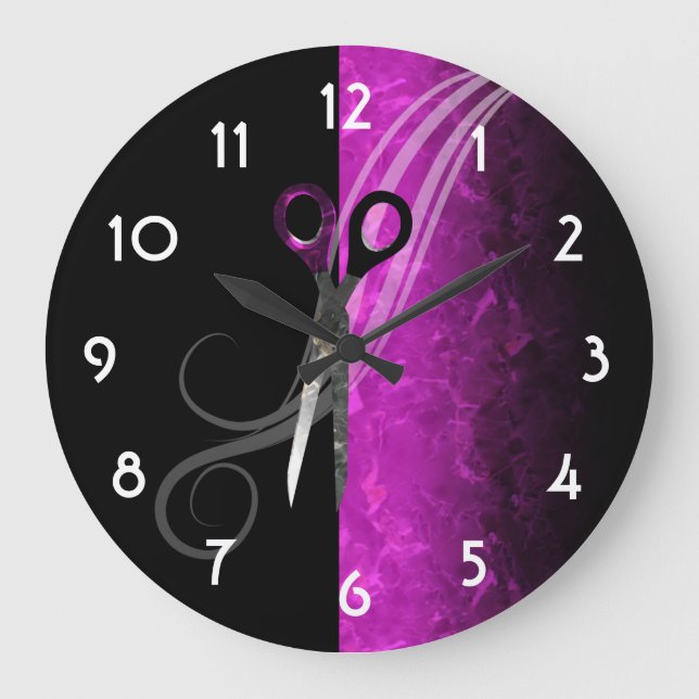Trendy lila Haarsalonuhr Große Wanduhr (Vorderseite)