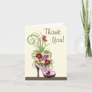 Trendy Lila High Heel Shoe und Blume Vielen Dank Dankeskarte