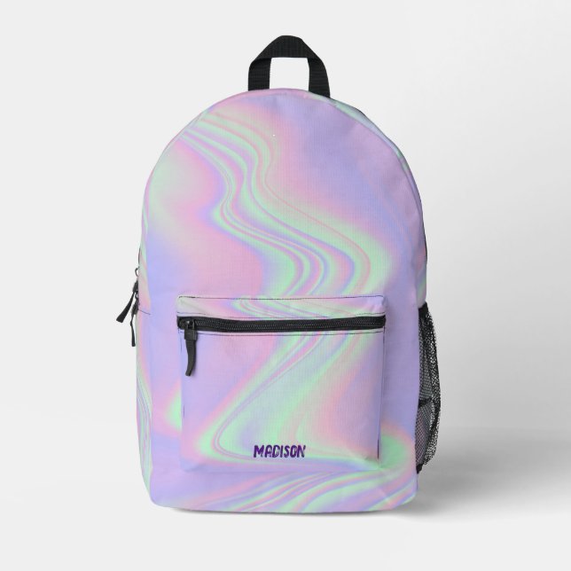Trendy Lila Hologram Abstrakt Opal Individuelle Na Bedruckter Rucksack (Vorderseite)