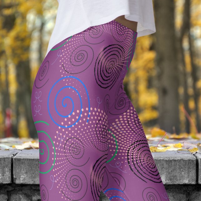 Trendy Lila Hypnotic Wirbel Pattern Leggings (Hypnotic Swirls on Plum)