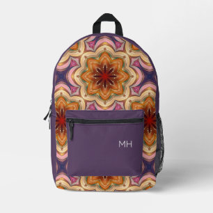 Trendy Lila Mandala Pattern Monogram Initials Bedruckter Rucksack