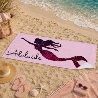 Trendy Lila Mermaid Silhouette | Personalisiert Strandtuch
