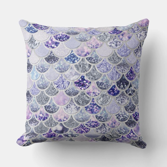 Trendy Lila Ombre Glitzer Mermaid Fischskala Kissen (Vorderseite)
