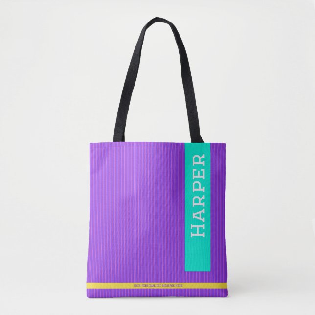 Trendy Lila Personalisierter Name und Monogramm Tasche (Vorderseite)