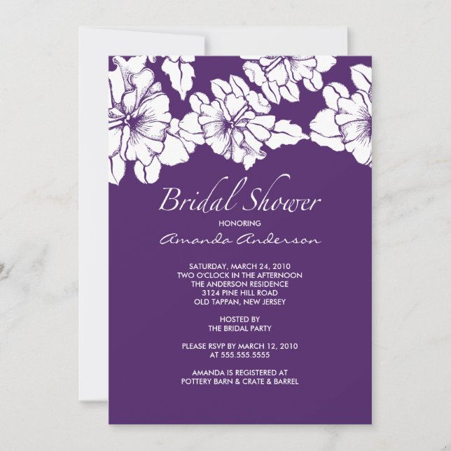 Trendy Lila & White Floral Brautparty Einladung (Vorderseite)