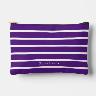 Trendy Lila & White Strip Travel & Make Up Bag Zubehörtasche
