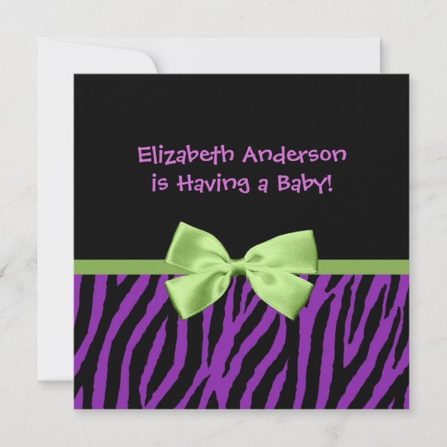 Trendy Lila Zebra Print und Ribbon Babydusche Einladung (Vorderseite)