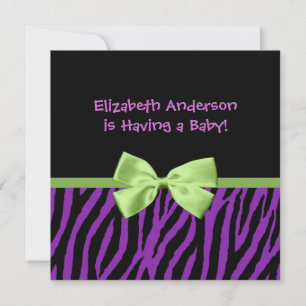 Trendy Lila Zebra Print und Ribbon Babydusche Einladung
