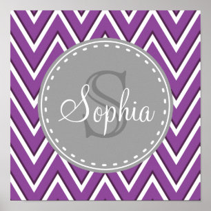 Trendy Lila Zickzack Muster Grau Monogramm Poster