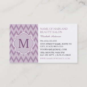 Trendy Lila Zickzack Zigzag Monogram Beautician Visitenkarte