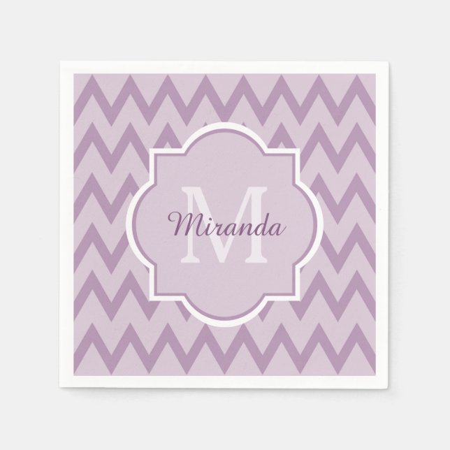 Trendy Lila Zickzack Zigzag Name und Monogram Serviette (Vorderseite)