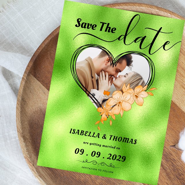Trendy Lime Green Custom Foto Save The Date (Von Creator hochgeladen)