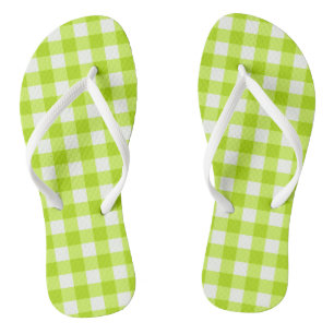 Trendy Lime Green Gingham Prüfmuster Flip Flops