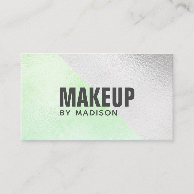 Trendy Lime Green Silver Modern Chic Makeup Artist Visitenkarte (Vorderseite)