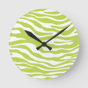 Trendy Lime Green Zebra Print Pattern Runde Wanduhr