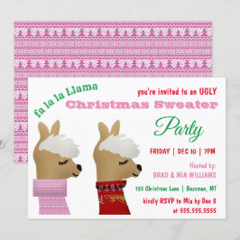 Trendy Llama Pink Weihnachts Sweater Party Einladung