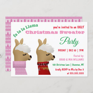 Trendy Llama Pink Weihnachts Sweater Party Einladung