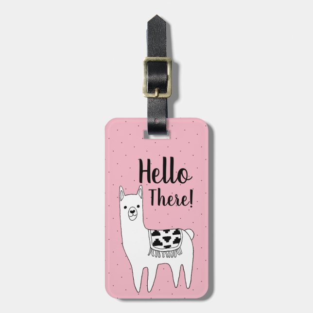 Trendy Llama Sketch & Black Dots Hallo da! Gepäckanhänger (Vorderseite vertikal)