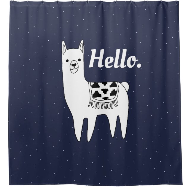 Trendy Llama Sketch & White Dots Hallo Duschvorhang (Vorderseite)