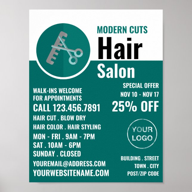 Trendy-Logo, Haarstylist, Friseur-Salon-Werbung Poster (Vorne)
