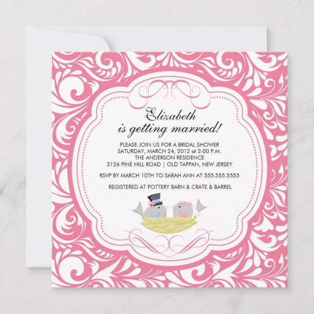 Trendy Love Birds Bridal Dusche Einladung (Vorderseite)