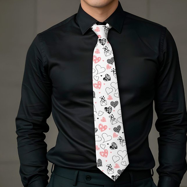 Trendy Love Gift Tie Pink Black Hearts Design Krawatte (Trendy Love Gift Tie Pink Black Hearts Design)