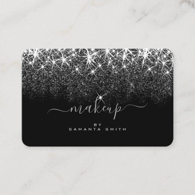 Trendy Luminy Silver Glitzer Stars Makeup Artist Visitenkarte (Vorderseite)