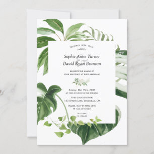 Trendy Lush Watercolor Tropische Grüne Hochzeit Einladung