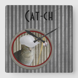 Trendy, lustige Baseballkatze Quadratische Wanduhr