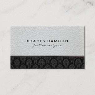 Trendy Luxe Leather mit stilvollem Damask-Muster Visitenkarte
