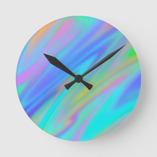 Trendy luxuriöse grün blaue lila Imitate holografi Runde Wanduhr (Vorderseite)