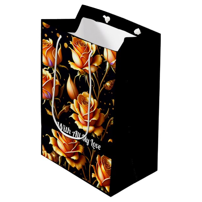 Trendy Luxury Big Gold Rose Collection Mittlere Geschenktüte (Vorderseite Schrägansicht)