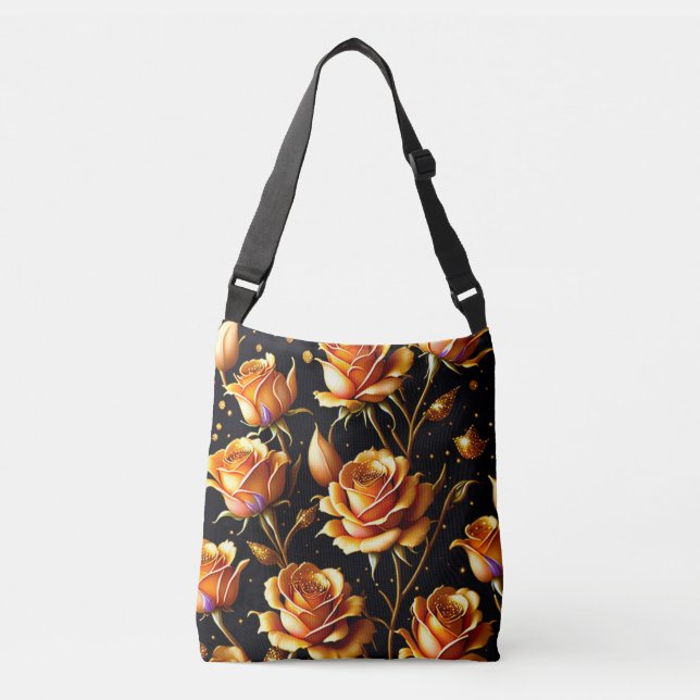 Trendy Luxury Big Gold Rose Collection Tragetaschen Mit Langen Trägern (Vorderseite)
