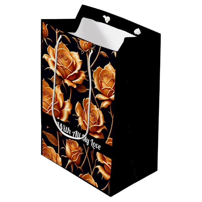 Trendy Luxury Boho Gold Rose Collection Mittlere Geschenktüte (Vorderseite Schrägansicht)