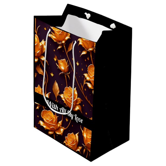Trendy Luxury Gold Boho Rose Collection Mittlere Geschenktüte (Vorderseite Schrägansicht)