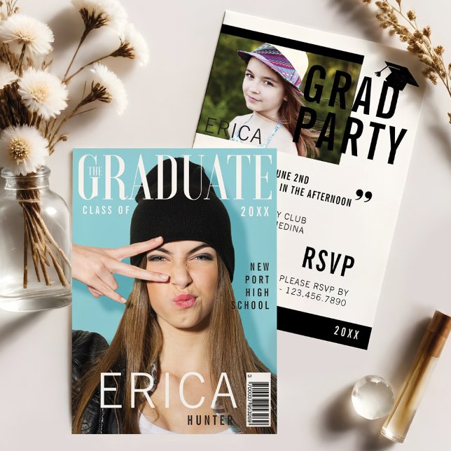 Trendy Magazine Cover Inspirierte Grad Einladung (Trendy Magazine Cover Inspired Grad Invitation)