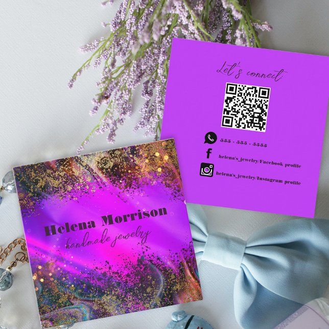 Trendy Magenta Marmoreffekt und Goldfesseln Quadratische Visitenkarte (Von Creator hochgeladen)