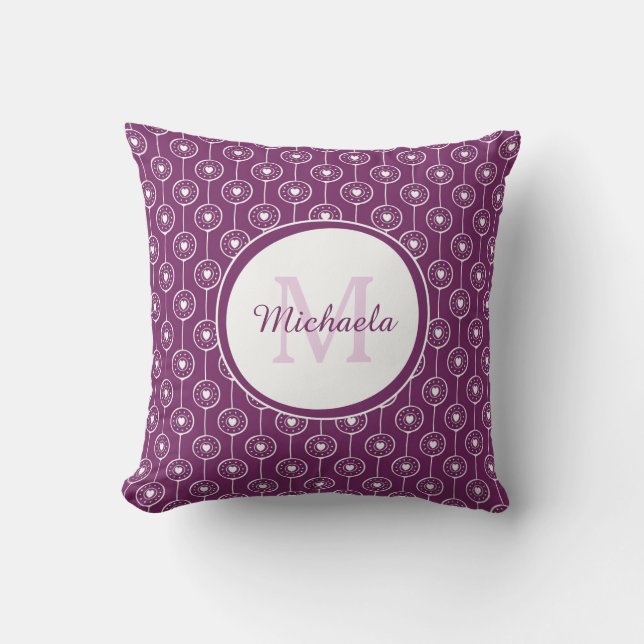 Trendy Magenta Mit Monogramm Name Lila Herzpunkte Kissen (Vorderseite)