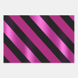 Trendy Magenta Rosa, Schwarz & Weiß Streifen Geschenkpapier Set